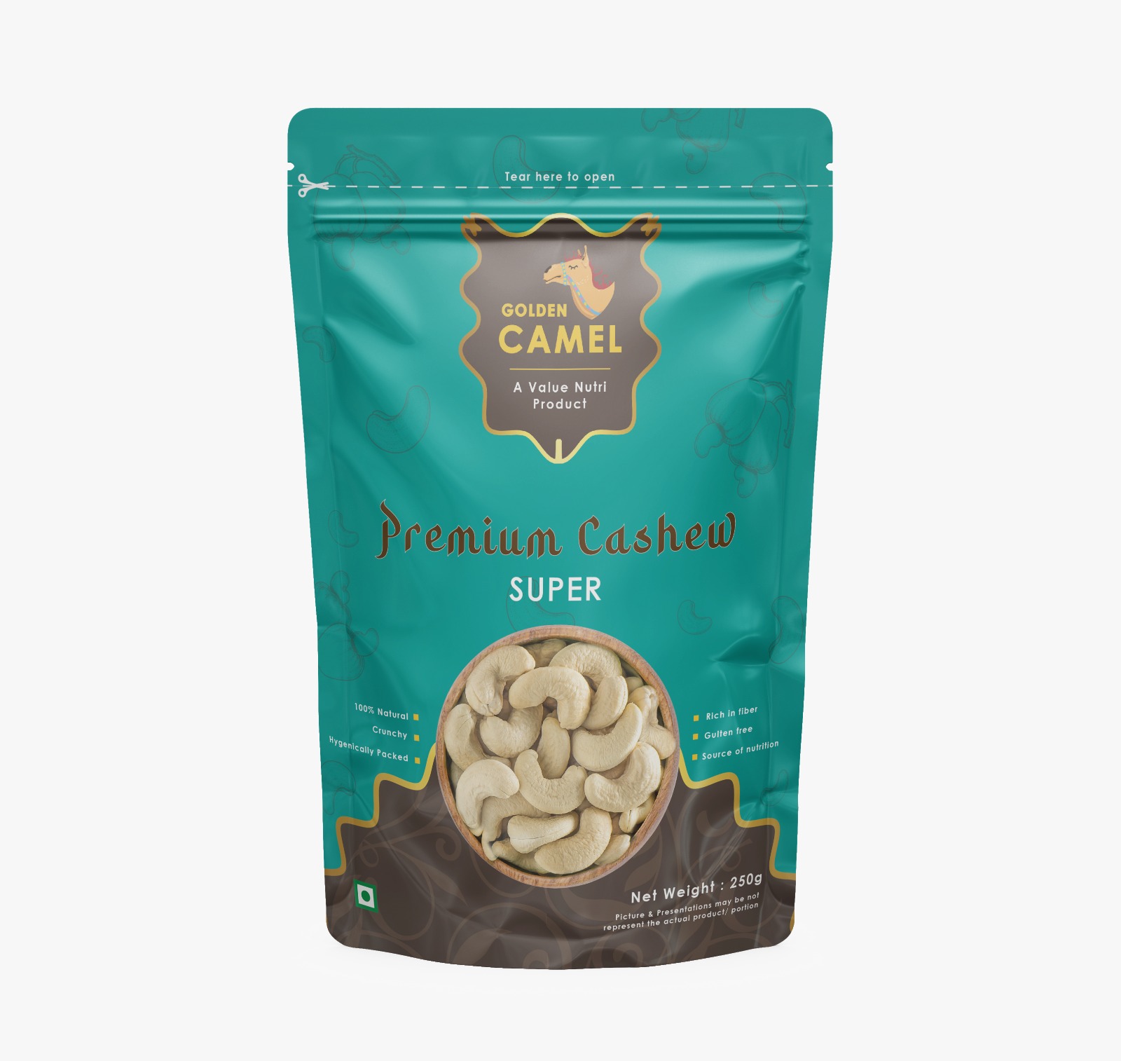 Golden Camel Pure Cashews Whole 250Gm | Premium Super Kaju 320| Rich in Protein, Magnesium, and Phosphorus | Premium Nuts & Dry Fruits